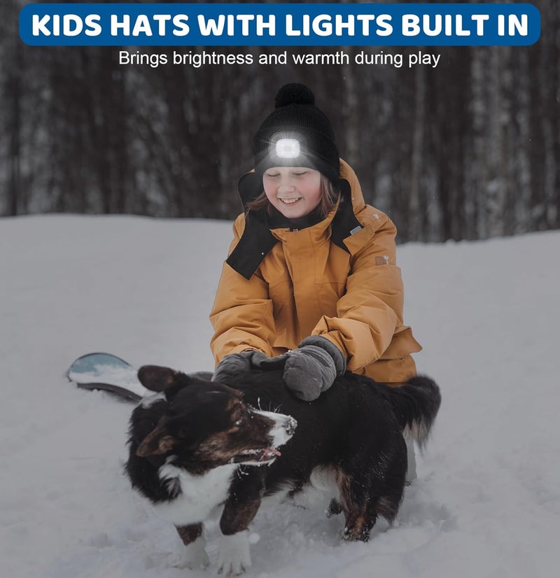 MELASA Hat with Light for Kids, Boys Girls Headlamp Beanie Winter Hat with Pom-Pom, Christmas Stocking Cap Stuffers Gifts - Image 5